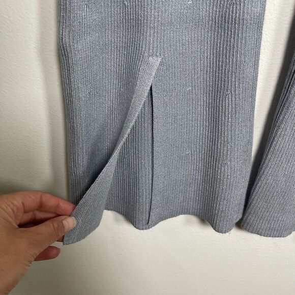 ABERCROMBIE & FITCH Ribbed Knit Flare Pant Medium Blue Split Front Lounge Casual - Picture 8 of 8